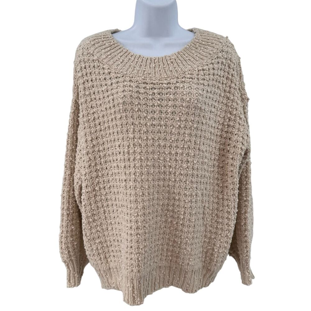 Miracle Cream Beige Cable Knit Pullover Sweater Womens S/M Long Sleeve Boat Neck
